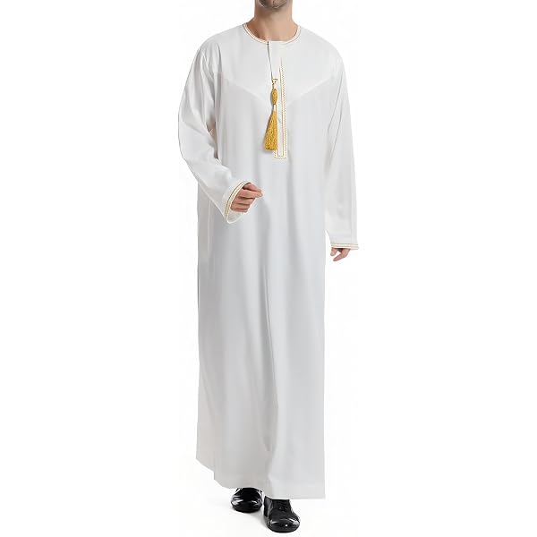 Robe Caftan Traditionnel Homme Djellaba Abaya - Vêtement Musulman Brodé Confortable