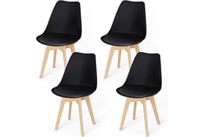 WAFTING 4er Set Esszimmerstühle Gepolsterter Stuhl mit Buchenholz-Beinen und Weich Gepolsterte Chair für Esszimmer Wohnzimmer Schlafzimmer Küche Besprechungsraum, (Gepolstert Schwarz)…