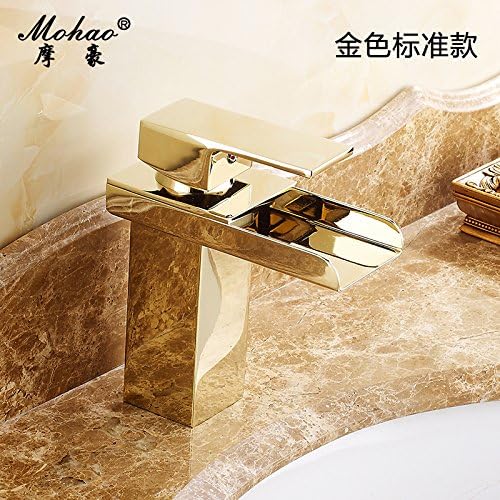 Groeshane All Copper Washbasin, Waterfall Basin Head, Gold Single Hole Hot And Cold Water Faucet, Basin Basin, Washbasin, Toilet,Golden Waterfall Effluent Standard