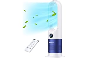 Senmeo Rotorloser Ventilator, Turmventilator sehr Leise, 8 Geschwindigkeiten, 90° Oszillation, 9 Hours Timer, Großes LED-Anzeige, Leicht zu Reinigen, Ventilator mit Fernbedienung für Schlafzimmer Büro
