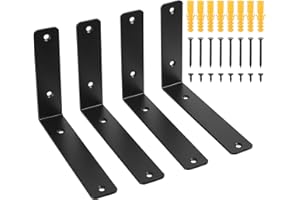 HEOZHUYI 4 szt. wsporników regałowych, czarne, kątowniki kątowe do dużych obciążeń, metalowy kątownik 90°, wspornik do montażu ściennego, regałów drewnianych, wsporniki do regału ściennego (200x150