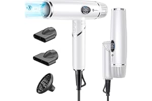 SLOPEHILL Phon Capelli Professionale Asciugacapelli da Viaggio, 300 Milioni di Ioni Negativi Motore Brushless da 110.000 giri/min Basso Rumore per Viaggi e Domestico (Bianco)