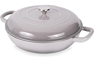 Casseruola bassa in ghisa con coperchio – casseruola antiaderente – pentola resistente, adatta al forno – pentola smaltata – grigio, 3 l, 30 cm – di Nuovva