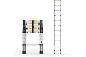 BOWEITI 3.2m Teleskopleiter, leichte Aluminium-Verlängerungsleiter mit rutschfesten Füßen, tragbare Dachbodenleiter, Hochleistungs-Wohnmobil-Kolpleiter für Wohnmobil, Haushalt, Arbeiten im Freien