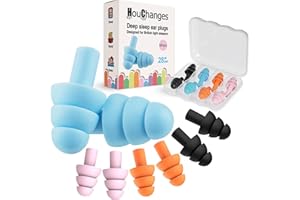 HOUCHANGES Ear Plugs for Sleep Soft Silicone Reusable, Earplugs for Sleeping Noise Cancelling(4Pairs) Multicoloured