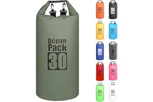 MORAINJAY Vert Sauge 30L Sac étanche Polyvalent, 2L/5L/10L/15L/20L/30L Waterproof Dry Bag avec Longue Bandoulière Réglable Sac à Dos Confort Imperméable pour Bateau/Kayak/Rafting/Natation/Camping/Snowboard