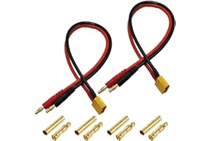 Gtiwung 2 Pièces Mâle XT60 à 4.0 Banane Plug Adaptateur Connecteur Bullet 4.0mm Câble 12AWG 30CM + 4 Paires Banane