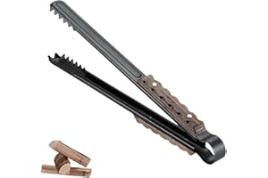 CAMPING MOON Campingmoon Fire Tongs Black LogTongs Campfire Pit Tong Coal Tongs for Fire Barbecue Wood Burner Accessories with Wood Hand 16-inch Length