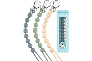 Yolnkos Attache Sucette Garçons Filles Silicone Soothie Tétine Clips Porte Accroche Chaîne Cadeau de Douche de Bébé Conception en Une Seule Pièce 3pcs(Beige,Gris,Vert Mousse)
