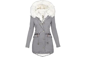 EMATOP Wintermantel Damen Warmer Lang Jacke Baumwolle Einfarbig Wanderjacke mit Kapuze Wintermantel Langarm Elegant Steppmantel Herbst Winter Outdoor Baumwolljacke Kuschelig Winterparka Mantel