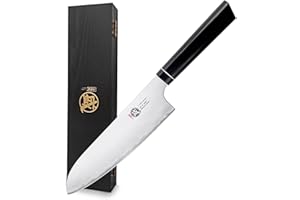 MITSUMOTO SAKARI Couteau Santoku Damas de 17 cm, Couteau Japonais Forgé à la Main, Couteau Cuisine Professionnelle (Manche G10 & Coffret)