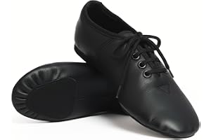 Jazz Dance Black Shoes Modern Stage Shoes, Rubber Split Sole, Pure Leather Jazz Shoes (See Size Guide in Pictures) Lace Up