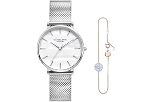 VICTORIA HYDE Femmes Quartz Montre Et Bracelet Set Bande de Maille d'acier Inoxydable/Bracelet en Cuir