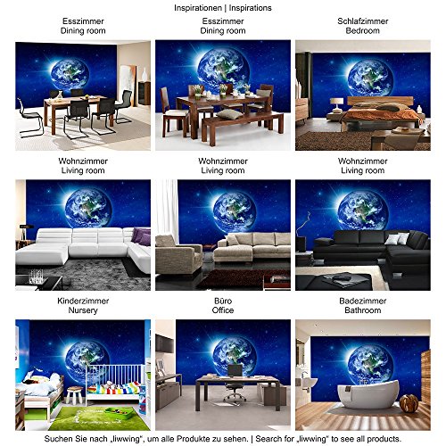 Vlies Fototapete PREMIUM PLUS Wand Foto Tapete Wand Bild Vliestapete – Erde Weltraum Planet – no. 231 Erde Weltraum Planet Blau, Größe:400x280cm Vlies - 4