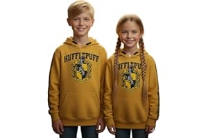 GWCC Harry Potter Kids Hoodie – Official Licensed Hufflepuff Sweatshirt | Yellow Cotton Pullover Jumper with Crest & Sleeve Print | Unisex Sizes 1–13 Years