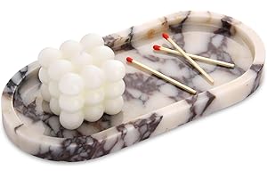 TABHOUKIT Plateau Oval Marbre Naturel Plateau de Salle de Bain Luxe Décoratifs pour Coiffeuse Organisateur Bougie Bijoux Parfum Maquillage Calacatta Viola 25 x 12 cm