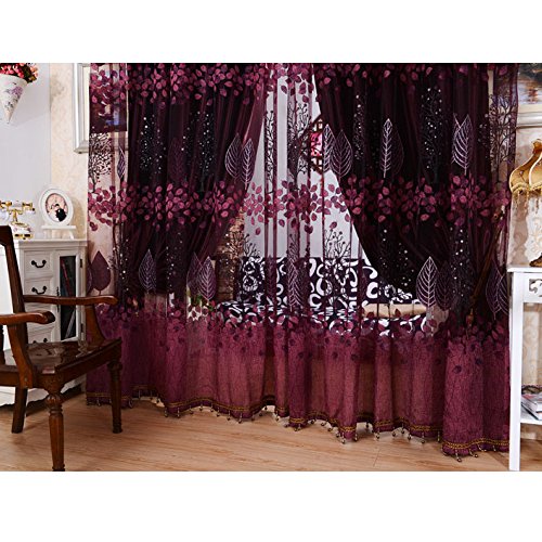 Youpin 2pcs Luxurious Voile Curtains 1mx2.5m Upscale Jacquard Yarn Curtains Tulle for Door Window Decor (Purple)