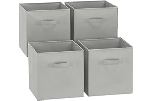 GREATOOL Caja de Almacenaje Plegable, Pack 4 Unidades, 31x31x31cm,Cajas organizadoras en Tela, Caja para organizar Ropa, Juguetes y Sábanas en Armarios (4 Unidades, Gris Claro)