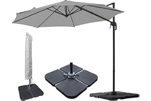 Jarder Milan Parasol Set - 3m - Aluminium Cantilever Garden Parasols with Base & Cover | 360° Rotation