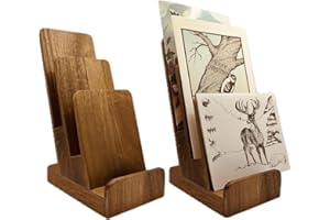 2DROIDS Distinguished 3-Tier Acacia Wood Literature Holder, Trifold Brochure Holder, Flyer Holder, Postcard Display and Countertop Wooden Display Stand [Pack of 2]