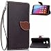 Produktbild Huawei Honor 5X Lederoptik PU Leder Hülle (Frei 2 in 1 Ball Touch Pen) CaseHome Nature Blatt Etui Magnetverschluss Stil PU-Leder Brieftasche [Standfunktion] Deckel Klapptasche Schale Flip Foliant Schützende Haut Hüllen Mit Wallet Kartenfach Magnetverschluss Standfunktion Handytasche Taljereep Lanyard Strap Tragen Folio Tasche Schutzhülle(Schwarz Color)