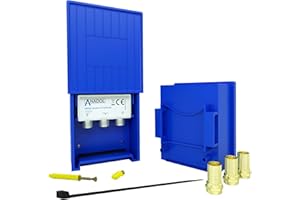 Anadol 2/1 DiseqC Switch 2.0 - Interruptor para antena parabólica, para recepción de 2 satélites para 1 participante, carcasa de protección contra la intemperie, HDTV, conmutador LNB + 3 conectores F