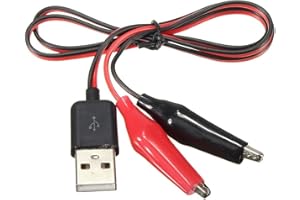 AYMBH 60cm USB Male to Alligator Clips Test Wire, Black/Red, 5V 2A, Multimeter, Power Supply, USB Test Meter Compatible