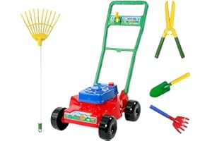 AAMEN Garden Toys Mower Set With Fork, Rake, Shears & Trowel, Indoor/Outdoor Toys Gardener Tools Set, Toy Lawnmower, Digger Toys Gardening Tools, Toddler Toys Gardening tools, (Garden Mower Set)