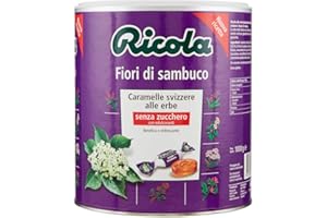 Ricola - Caramelle Balsamiche alle Erbe, Senza Zucchero, Gusto Fiori di Sambuco - Barattolo da 1kg