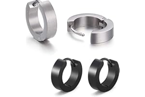 LEEQBCR LEEQ Herren/Damen Ohrringe Edelstahl Schwarz Silber matt 4 mm/12 mm Klassische Ohrringe 2stk, 4 Stück (1 Stück) Holz Metall Titan Silber, 4 Stück (1 Stück) Holz Metall Titan, 4 Unité (Lot de 1),