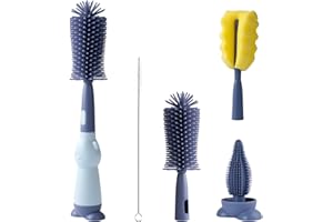 AiQInu Baby Flaschenbürste Set, Silikon Babyflaschenbürste 4 in 1, 360°-Reinigung ohne Sackgassen, BPA-frei, mit Weicher Bürste, Nippelbürsten-Strohreinige, Geeignet für Baby-Nippel und -Flaschen