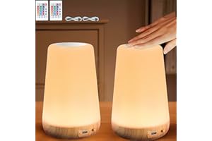BLUESEABUY Lot de 2 Lampe de Chevet avec minuterie LED Bedside Lamps avec 13 couleurs 3 modes Lampe de Bureau LED Rechargeable par USB avec télécommande pour Chambre D'enfant Chambre à Coucher un Court Séjour