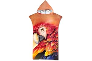 Odot Serviette Poncho de Surf, Microfibre à Séchage Rapide en Tissu Surfing Changement Robe à Capuche Poncho Plage à Langer Peignoir Natation pour Adulte Large (75x110cm,Perroquet)