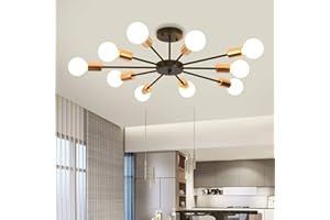 JIINOO Lampada da Soffitto a Semi Incasso, Lampadario Moderno nero a 10 luci con Base E27, Lampada da Soffitto Vintage Industriale a Sospensione per Cucina, Soggiorno, Sala da Pranzo, Camera da Letto