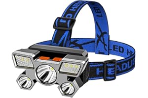 CalmGeek Linterna Frontal, 1200 mAh Linterna Frontal Recargable, Linterna Frontal Ultrabrillante de 5 LED 4 Modos a Prueba de agua Potente Linterna Frontal para Camping, Senderismo, Pesca (Azul)