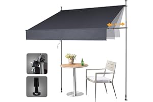 HOMEDEMO Klemmmarkise Markise Balkon ohne Bohren, 400cm x (120-150) cm Anthrazit, Upgrade Patent mit Verlängerten Einziehbaren Seitenstangen, UV-beständig Balkonmarkise höhenverstellbar Sonnenschutz