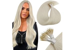 LaaVoo Nano Ring Hair Extensions Real Human Hair Platinum Blonde Nano Hair Extensions Nano Beads Remy Hair Extensions 16 Inch 1g/s 50g #60