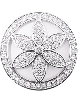 Magnet Brosche Schal Poncho Taschen Strass Steine Anstecker Kreis mit Blume Silber