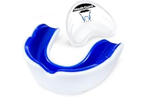 WOSO Adults and Junior Mouth Guard, Gum Shield with Case, Slim Fit Professional Mouthguards for Football, Hockey, Wrestling Rugby, Martial Arts, Boxing, MMA, Judo, Karate (White + Dark Blue)