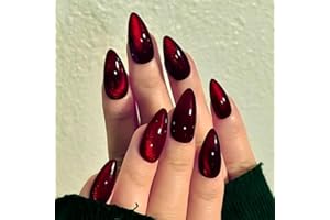 KQueenest Cateye Press On Nails - 30 Stück Glitzer Schwarz Rot Nägel zum Aufkleben Kurz Mandel, Sparkle Bling Fake Nails Künstliche Fingernägel zum aufkleben, Glänzende Acryl Nägel für Frauen Maniküre