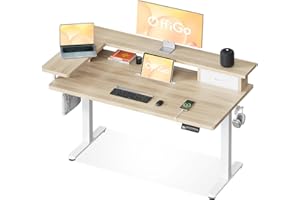 ‎OFFIGO OffiGo Schreibtisch Höhenverstellbar Elektrisch mit Schublade und USB, 120 x 60 cm Komplettplatte, Ergonomischer Steh-Sitz Tisch Computertisch, Maple