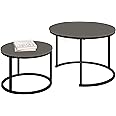 SG Traders Round Nesting Coffee Table Set - Wooden Nest of Tables, Stackable Round Coffee Tables for Living Room, Industrial Nesting Tables - Stylish Nested Tables - Set of 2 (Grey)