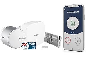 tedee Go Serratura Smart con WiFi, cilindro Euro e app Bluetooth per l'accesso remoto, la serratura intelligente per porte trasforma il vostro smartphone in una chiave (+ Bridge 30-61 mm / 30 mm (A))
