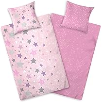 Aminata kids Beddengoed flanel, sterren, roze, 135 x 200 cm, kinderen