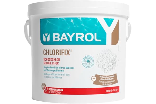 BAYROL Chlorifix® 5 kg - Chlore Choc Piscine Granulés - Désinfection Rapide Eau Verte et Trouble - N'Influence Pas Le pH - Compatible Tous Revêtements