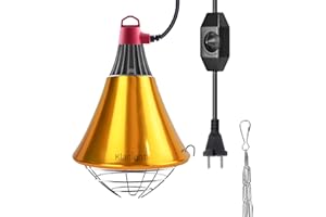 Klarlight Lampada Infrarossi Riscaldante Dimmerabile,E27 Riflettore Portalampada con Griglia di Protezione,Cavo da 2M,Maximal 275W,Lampada Riscaldante per Cani Pulcini Suinoi(senza lampadina)