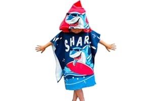 TODREMOU Hooded Towels for Kids - Kids Poncho Towel, Hooded Swimming Towel for Kids Boys Girls 2-6 Years (2-6 Years, Surfing Shark)