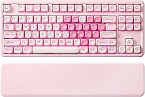 YUNZII B87 Tastiera Meccanica Gaming, QMK/VIA, RGB, Tasti MOA, Poggiapolsi, Connessione BT5.0/2.4G/USB-C NKRO per Win/Mac (rosa,cocoa cream v2)