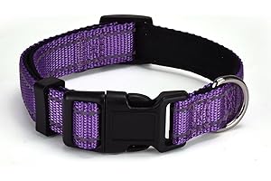 AOKLANT Odblaskowa nylonowa obroża dla psa, wygodnie wyściełana nylonową obrożą, regulowane rozmiary i kolory, idealna dla małych, średnich i dużych psów, fioletowa, M