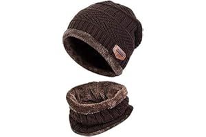 Hcimooy Kinder Winter Mütze Hut Schal Set Warme Dicke Knit Ski Schädel Cap mit Fleece Futter für Kinder Jungen Mädchen